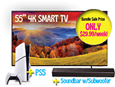 55" 4k Smart TV + Soundbar <br>w/subwoofer + PS5 Console