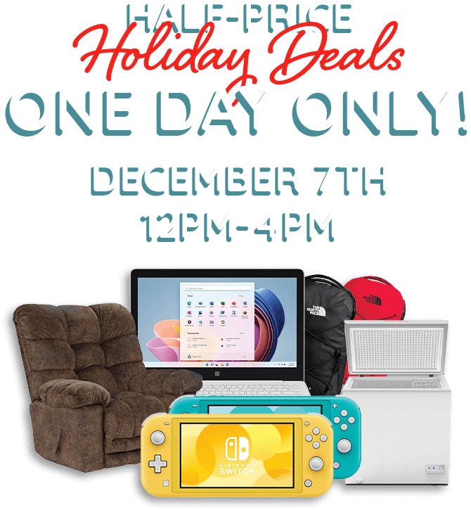 Half price holiday deals. One day only! December 7th 12pm - 4pm