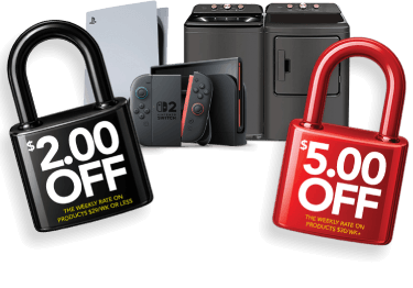 $2.00 off The weekly rate on products $29/wk or less. $5.00 off the weekly rate on products $30/wk+