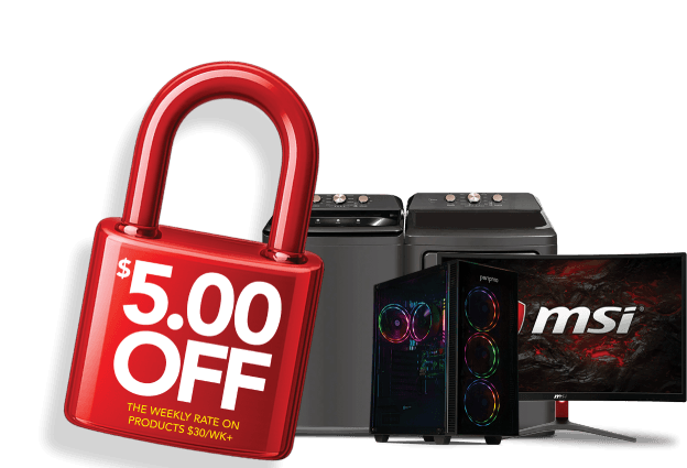 $5.00 off the weekly rate on products $30/wk+