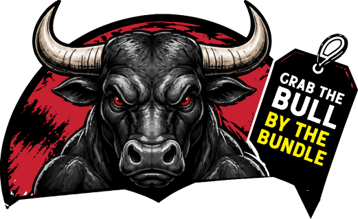 Angry bull with a tag reading: Grab the bull by the bundle